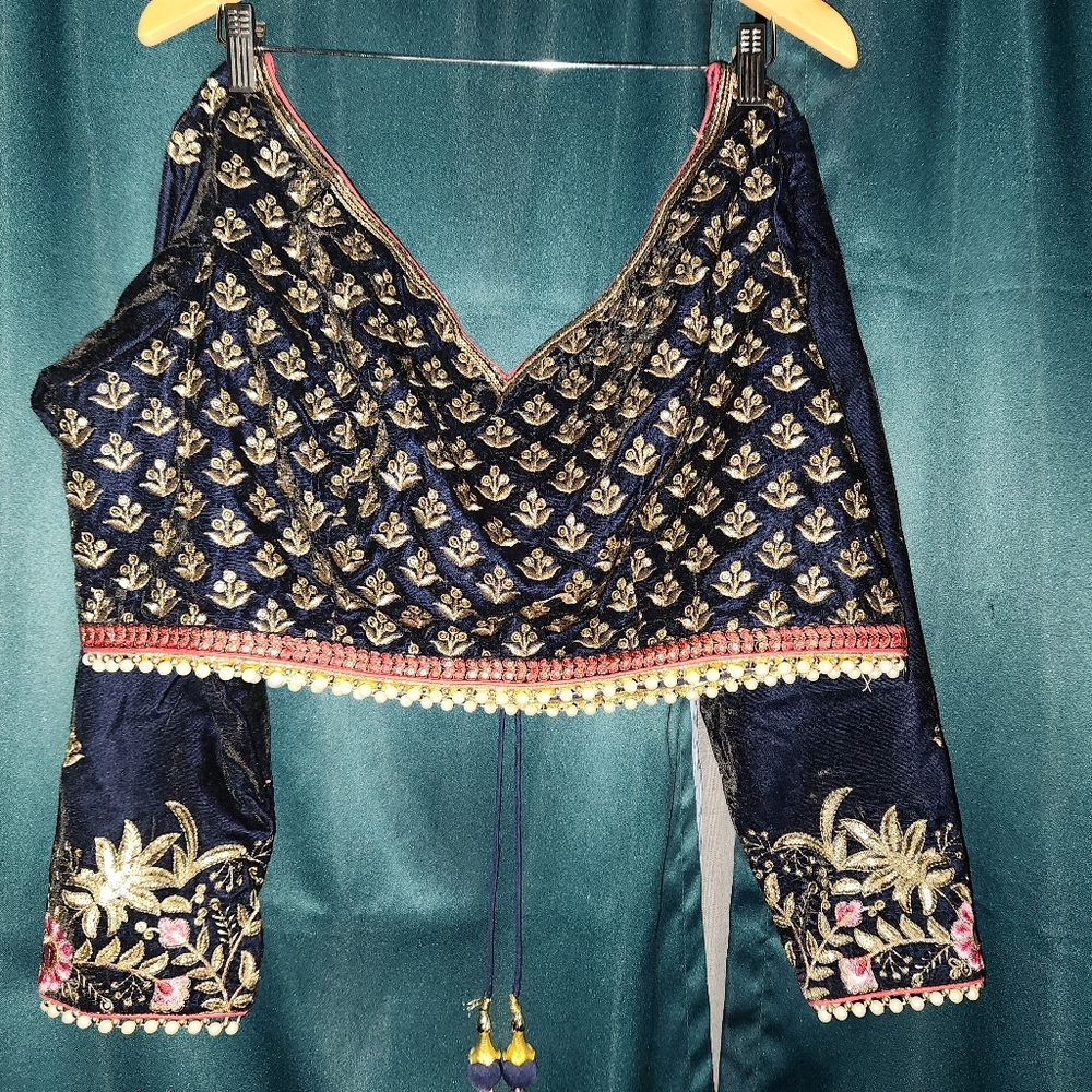 Navy Blue Embroidered Women's Blouse
